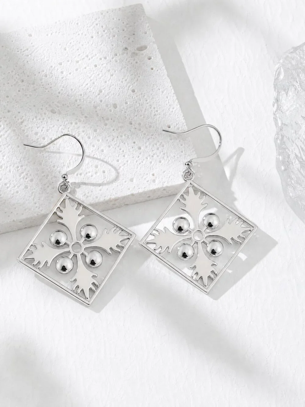Large Silver Ulu Quilt earrings